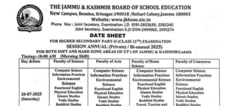 JKBOSE 12th birthday annual date sheet